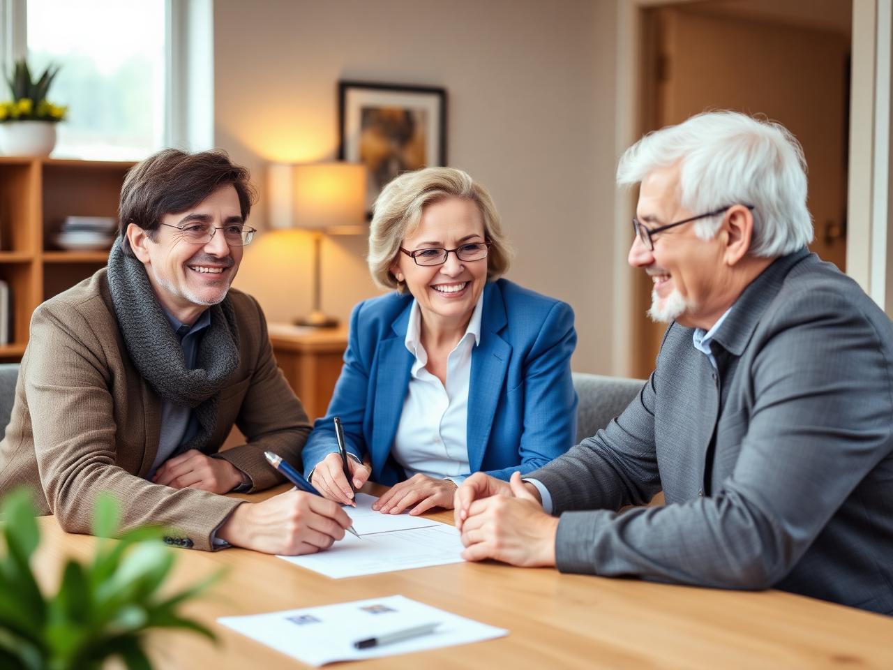 Insurance agent meeting with senior couple
