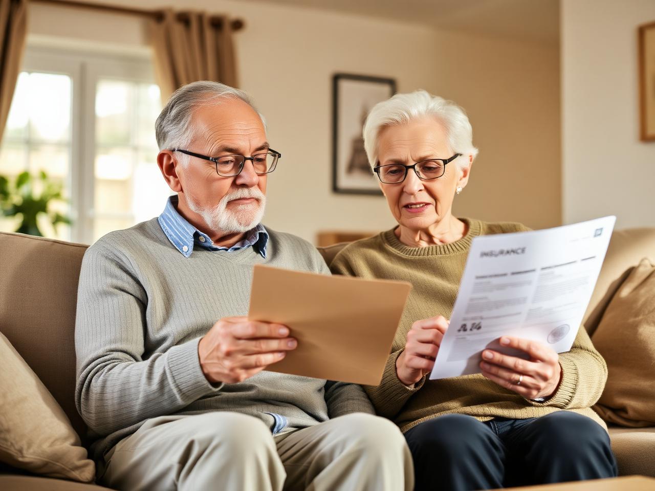 Senior couple reviewing their insurance policy